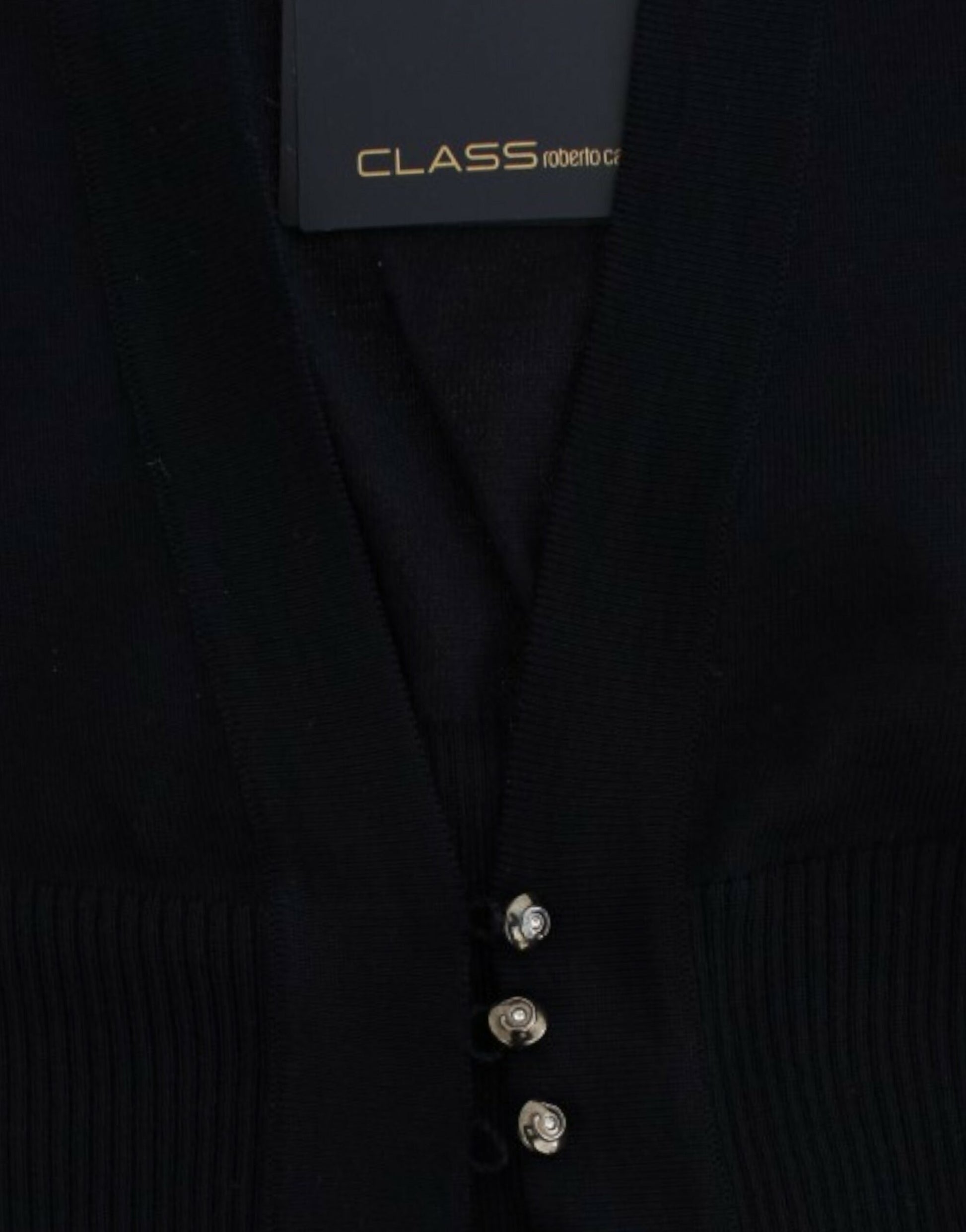 Elegant Black Cropped Virgin Wool Cardigan
