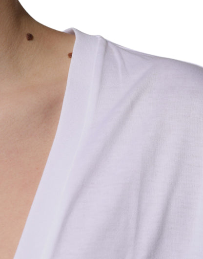 White Cotton V-neck Short Sleeves T-shirt