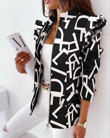 Printed Ruffled Blazer for Fashion-forward Style