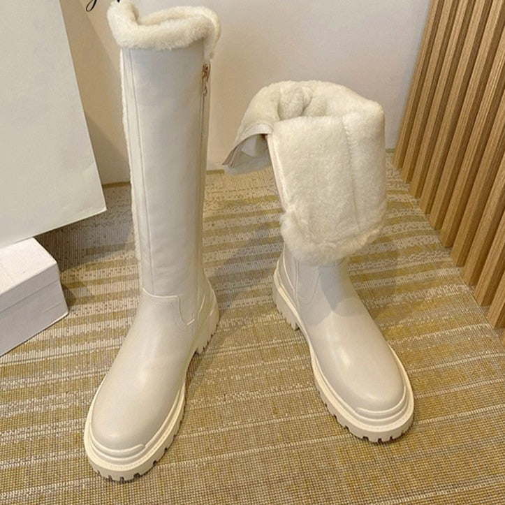 Leather Knee High Fur Snow Boots