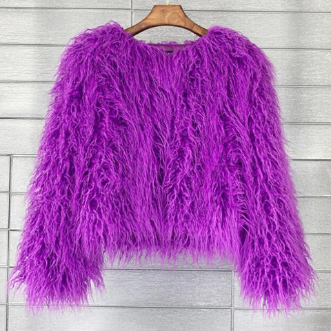 Colorful Furry Pink lamb wool faux fur coat
