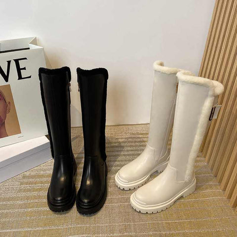 Leather Knee High Fur Snow Boots