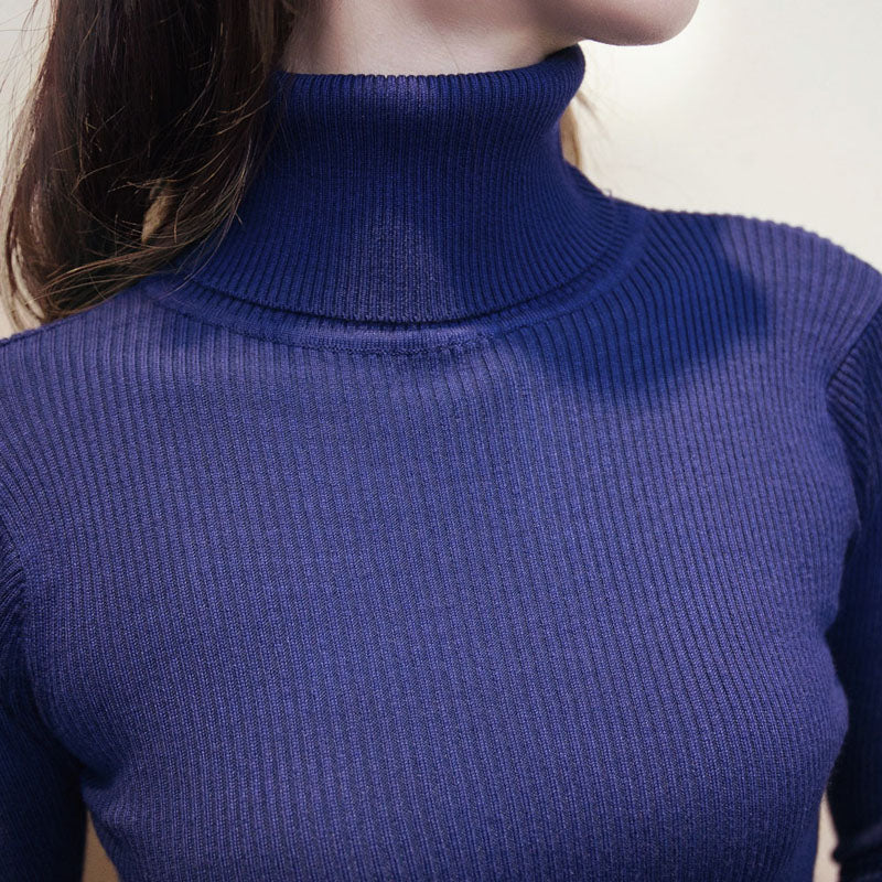 Sweater Slim Elastic Turtleneck Knitted Dresses