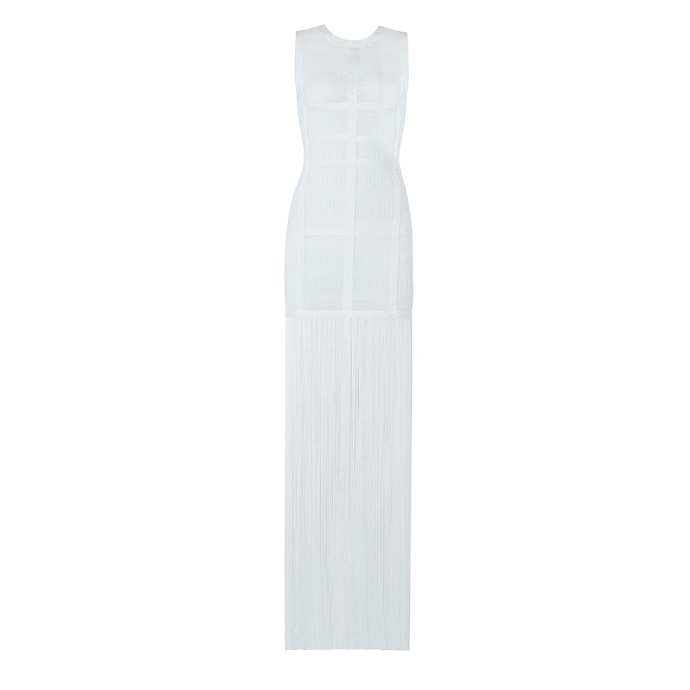White Sleeveless Tassel Dress