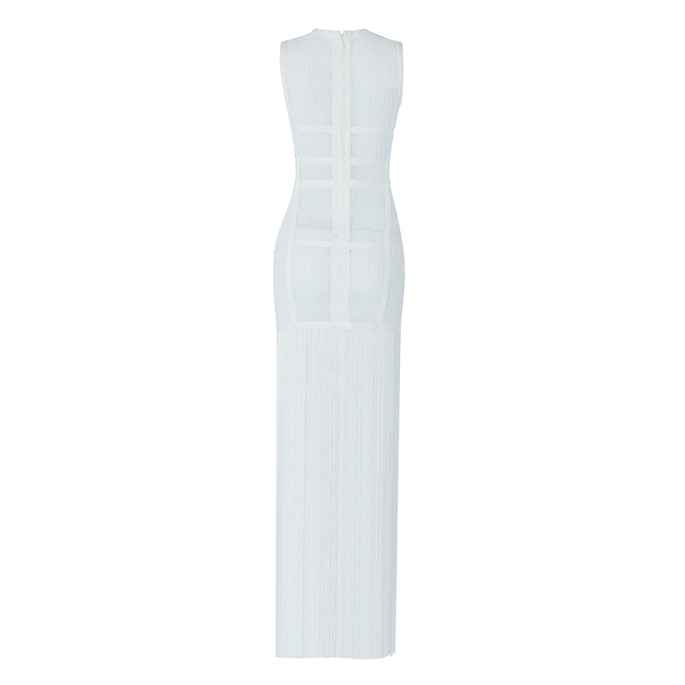 White Sleeveless Tassel Dress