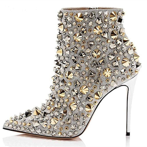 Sexy Crystal Stiletto Heeled Ankle Boots