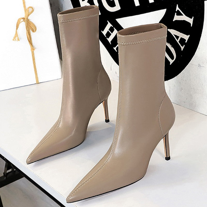 Sexy High Heel Leather Ankle Boots