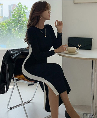 Color Matching Office Pencil Elastic Knitted Dress