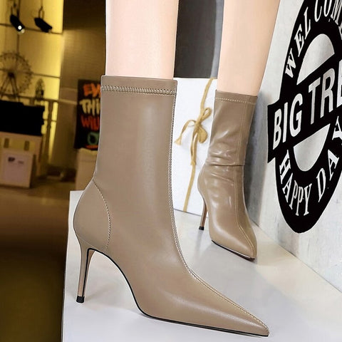 Sexy High Heel Leather Ankle Boots