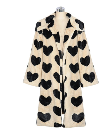 Warm Faux Fur Love Pattern Long Coat