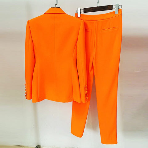 Fluorescent Double Breasted Button Office Trousers Suit