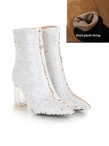 Sequin Ankle boots with Thick Crystal Heel