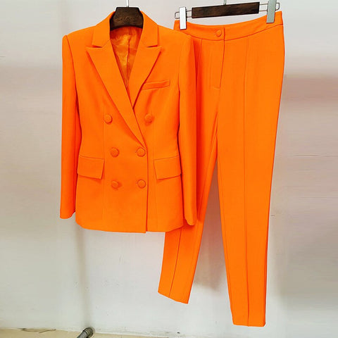 Fluorescent Double Breasted Button Office Trousers Suit